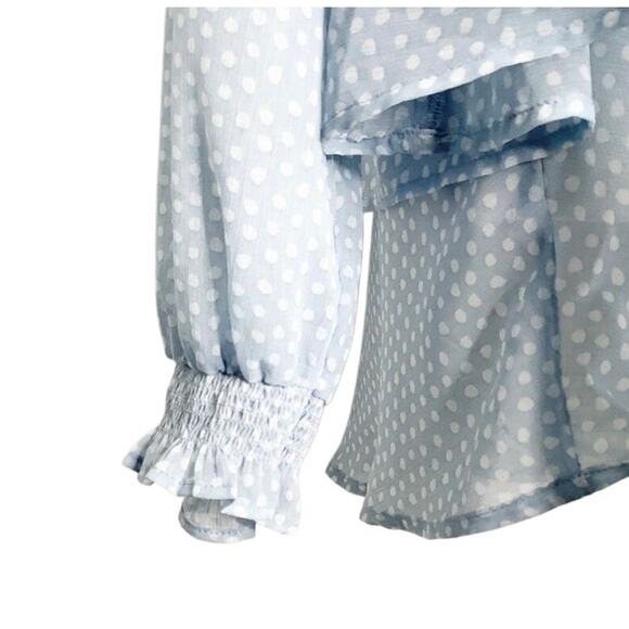 Torrid Light Blue White Polka Dot Semi Sheer Long Sleeve Top 10 - Picture 5 of 10